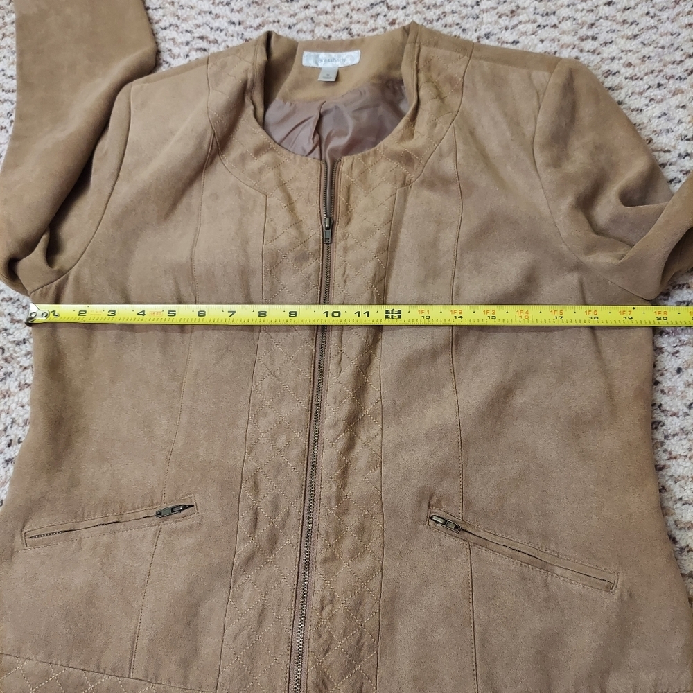 Dressbarn Faux Suede Jacket Womens Sz M Brown Tan Full Zip Blazer Lined Neutral - Picture 11 of 16